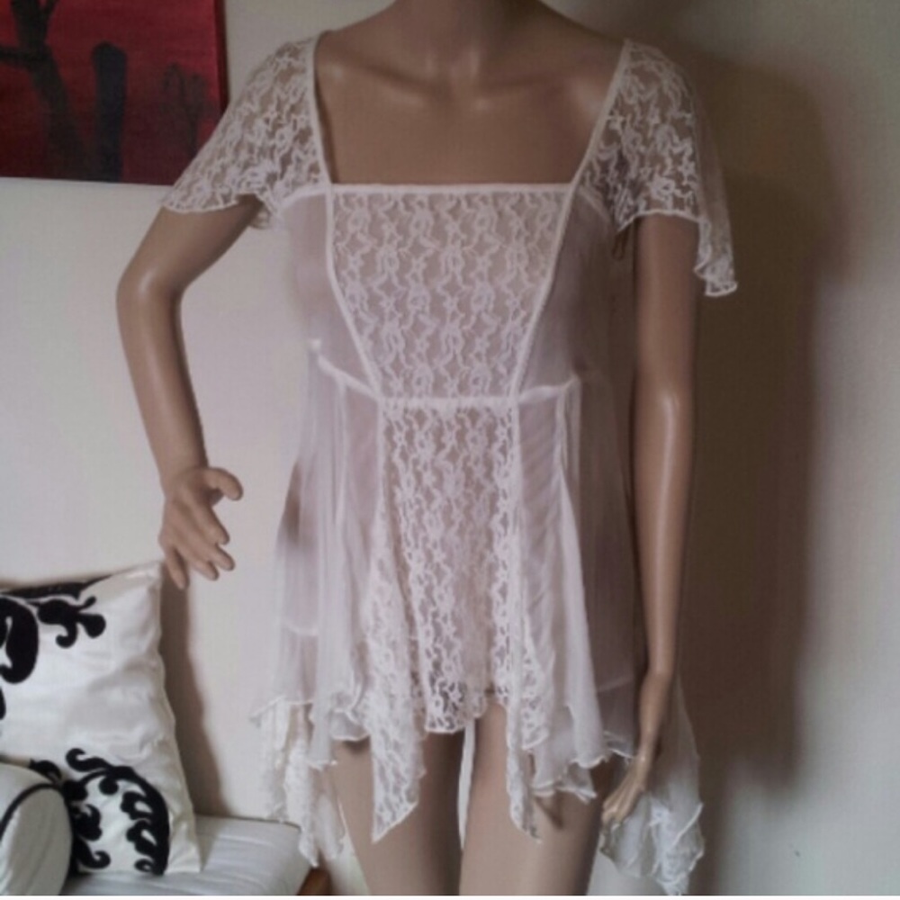 Free People Lace & Chiffon Flutter Sleeve Blouse - Picture 9 of 10